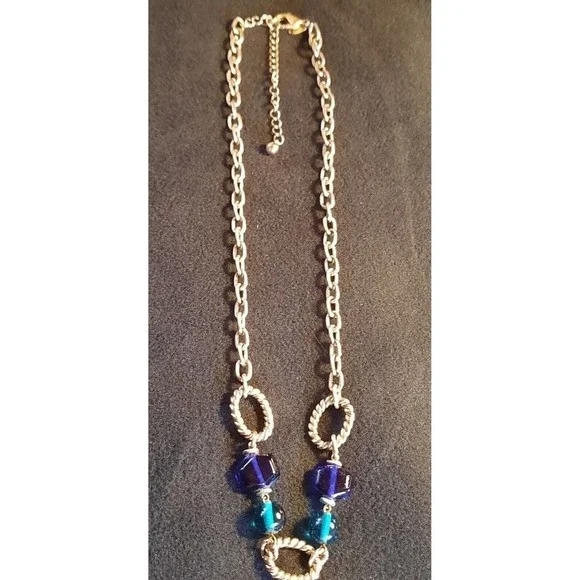 Vintage Goldtone Laura Ashley Necklace Blue and Teal Beads Adj 20 to 24 inches - Picture 2 of 6
